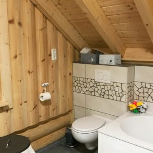 Modernes WC in einem Finnholz Holzhaus.