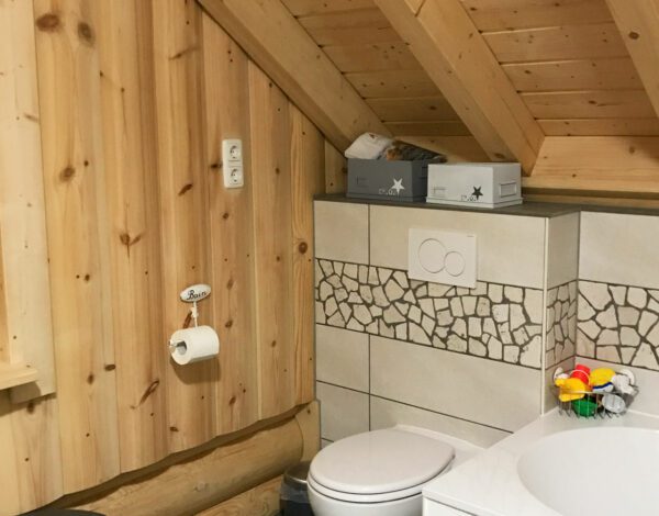 Modernes WC in einem Finnholz Holzhaus.