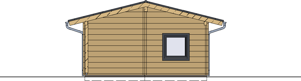 Kompaktes Blockhaus von FINNHOLZ mit einem Fenster in der Westansicht, perfekt für naturverbundenes Wohnen.