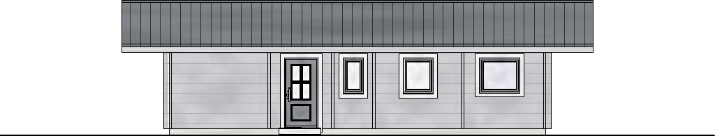 Südansicht des FINNHOLZ Blockhaus Modells 75B mit eleganter Holzfassade.