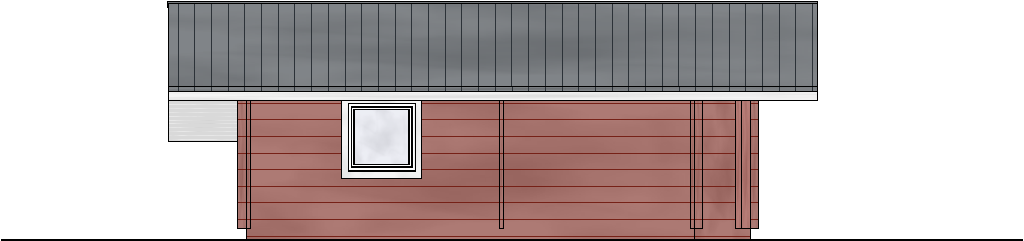 Südansicht des FINNHOLZ Blockhausmodells mit 78qm, dargestellt in einer technischen Zeichnung.