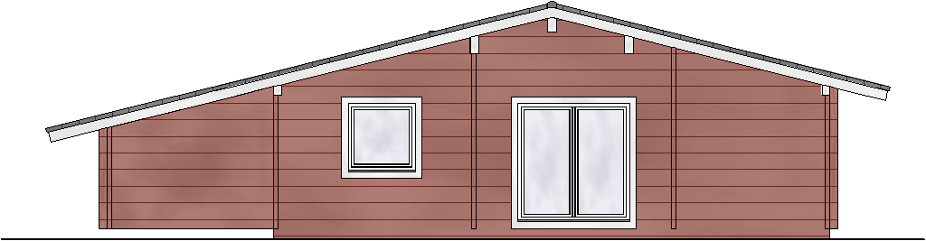 Westansicht des FINNHOLZ Blockhausmodells mit 78qm Wohnfläche in einer technischen Zeichnung.