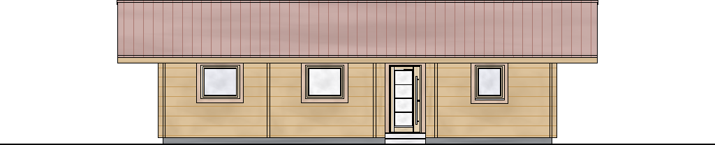Nordansicht eines FINNHOLZ Blockhauses mit charakteristischer Holzfassade und Satteldach.