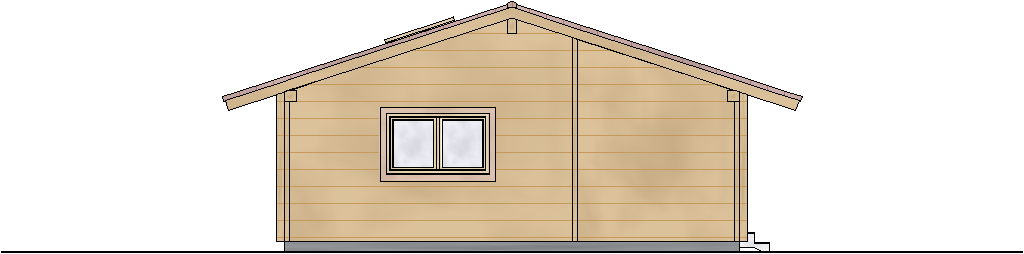Ostansicht eines FINNHOLZ Blockhauses mit einer klaren Holzfassade und einem zentral positionierten Fenster.