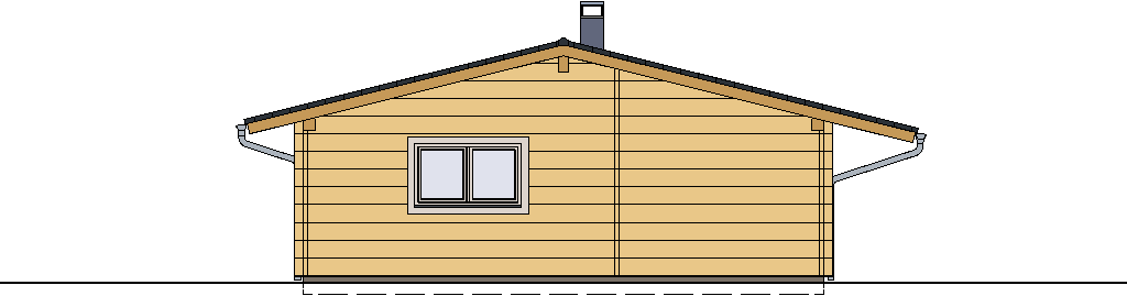 Westansicht des FINNHOLZ Blockhaus Klassiker 90 mit prägnanten Fenstern und der typischen Holzstruktur, die die Qualität von FINNHOLZ Holzhäusern unterstreicht.
