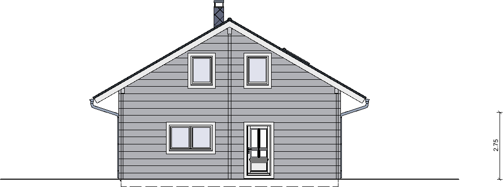 Ostansicht des Holzhauses Jubiläumshaus Eder 131 von FINNHOLZ mit sichtbaren Fensterfronten und Dachgaube.