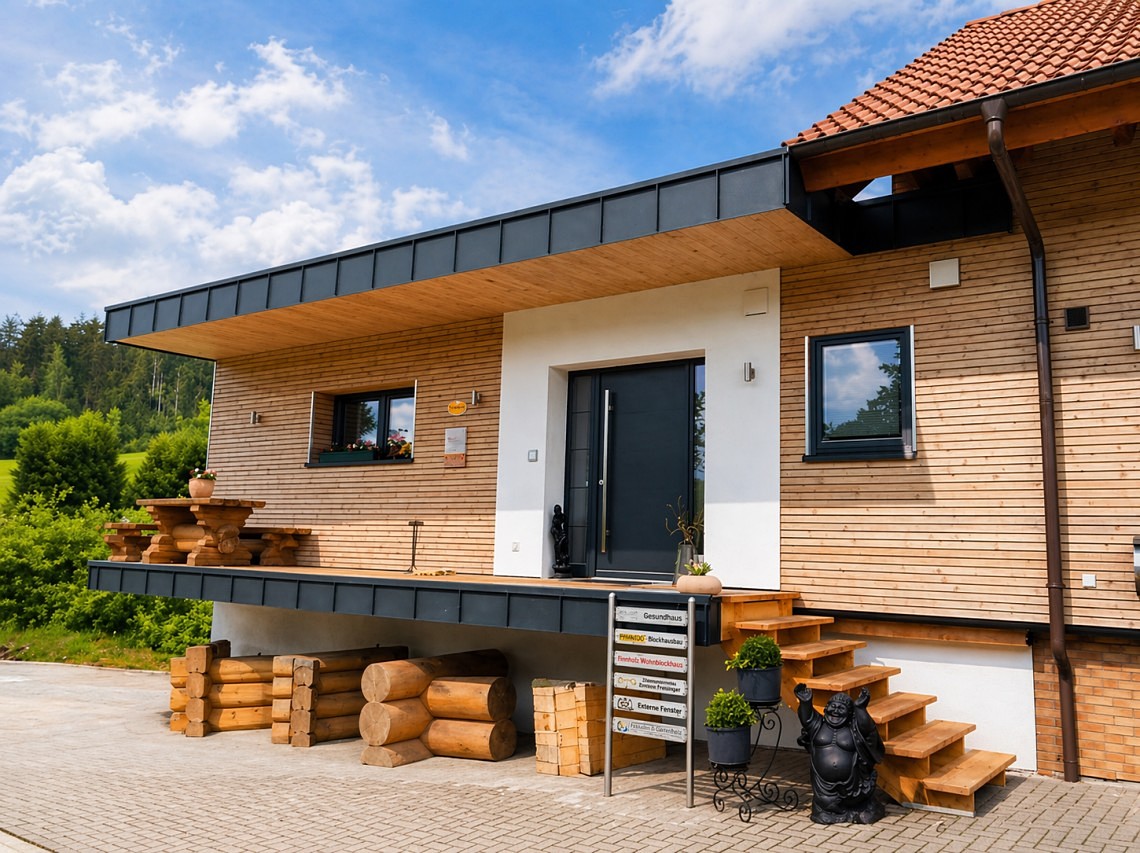 Blockhaus Planung 3 Eingangsbereich des FINNHOLZ Planungsbüros in Frankenberg-Rengershausen