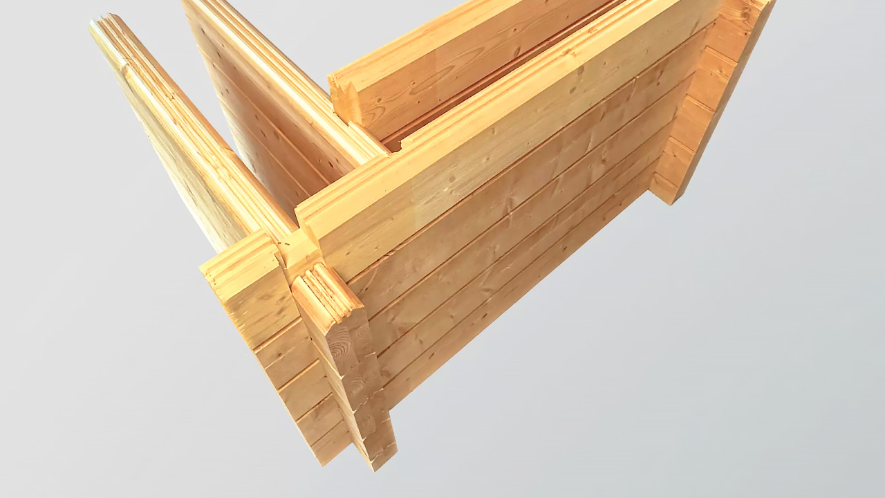 Smart Doppelwand System von FINNHOLZ: Effiziente Blockbohlenwand für Holzhäuser.